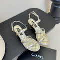 CC 25SS 3 Flowers Heel Sandals 60mm Gold Metallic Sheepskin 351433