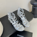 CC 25SS Camellia Multi Straps Heel Sandal 60mm Silver Metallic Sheepskin 351436