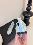 Miu Ballet Flat With Floral Crystal Light Sky Blue Silk