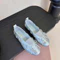 Miu Ballet Flat With Floral Crystal Light Sky Blue Silk