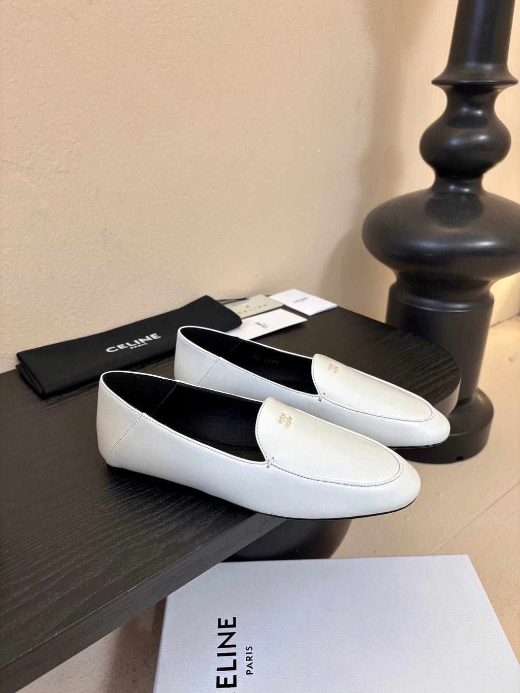 Celine Aura Loafer White Goatskin 606415
