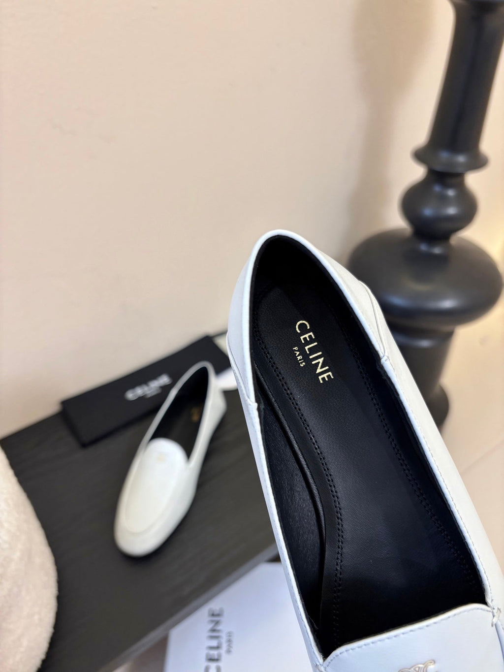 Celine Aura Loafer White Goatskin 606415