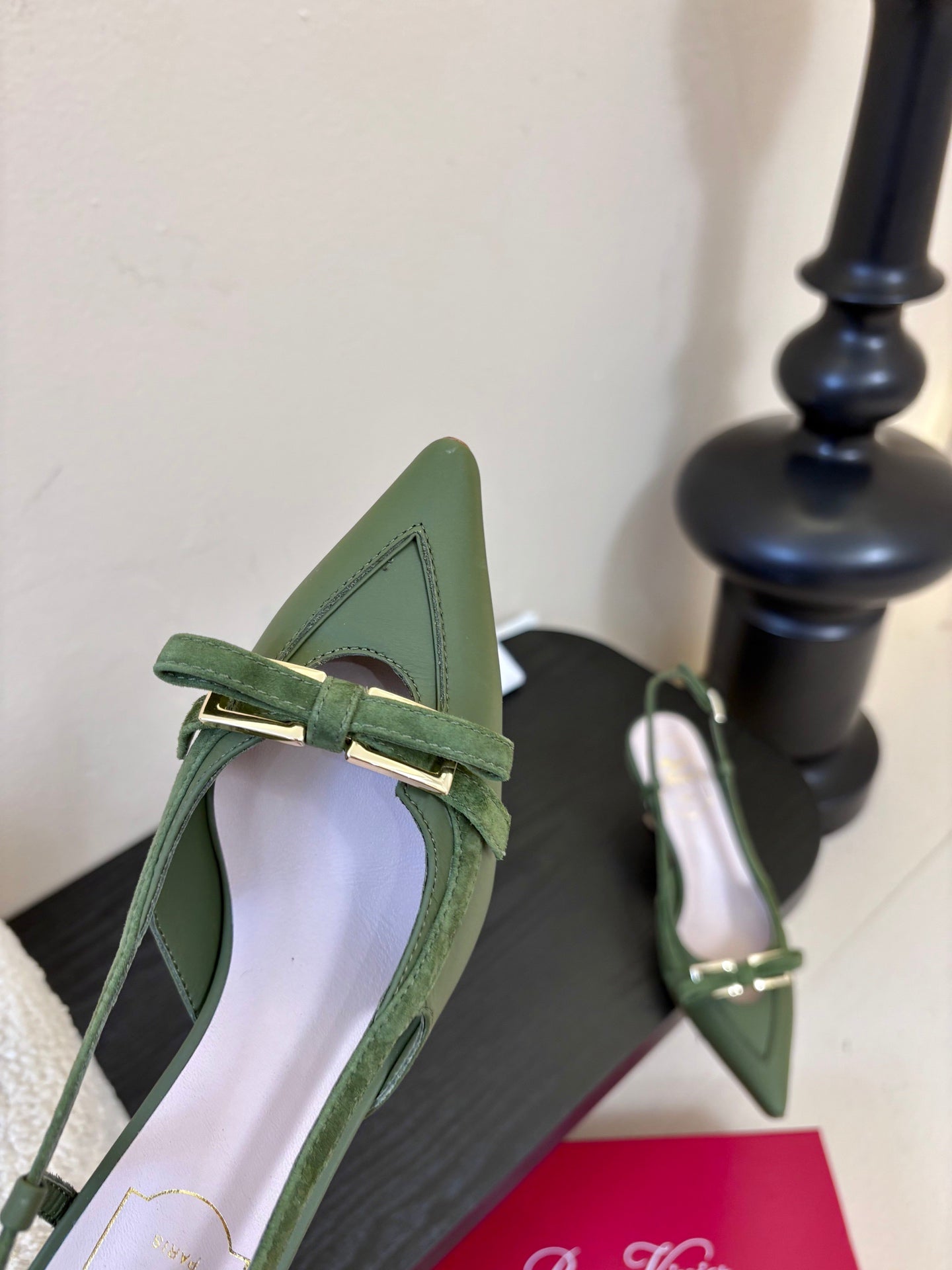 Virgule Slingback Pumps 7.5cm Olive Green Cowhide 606401