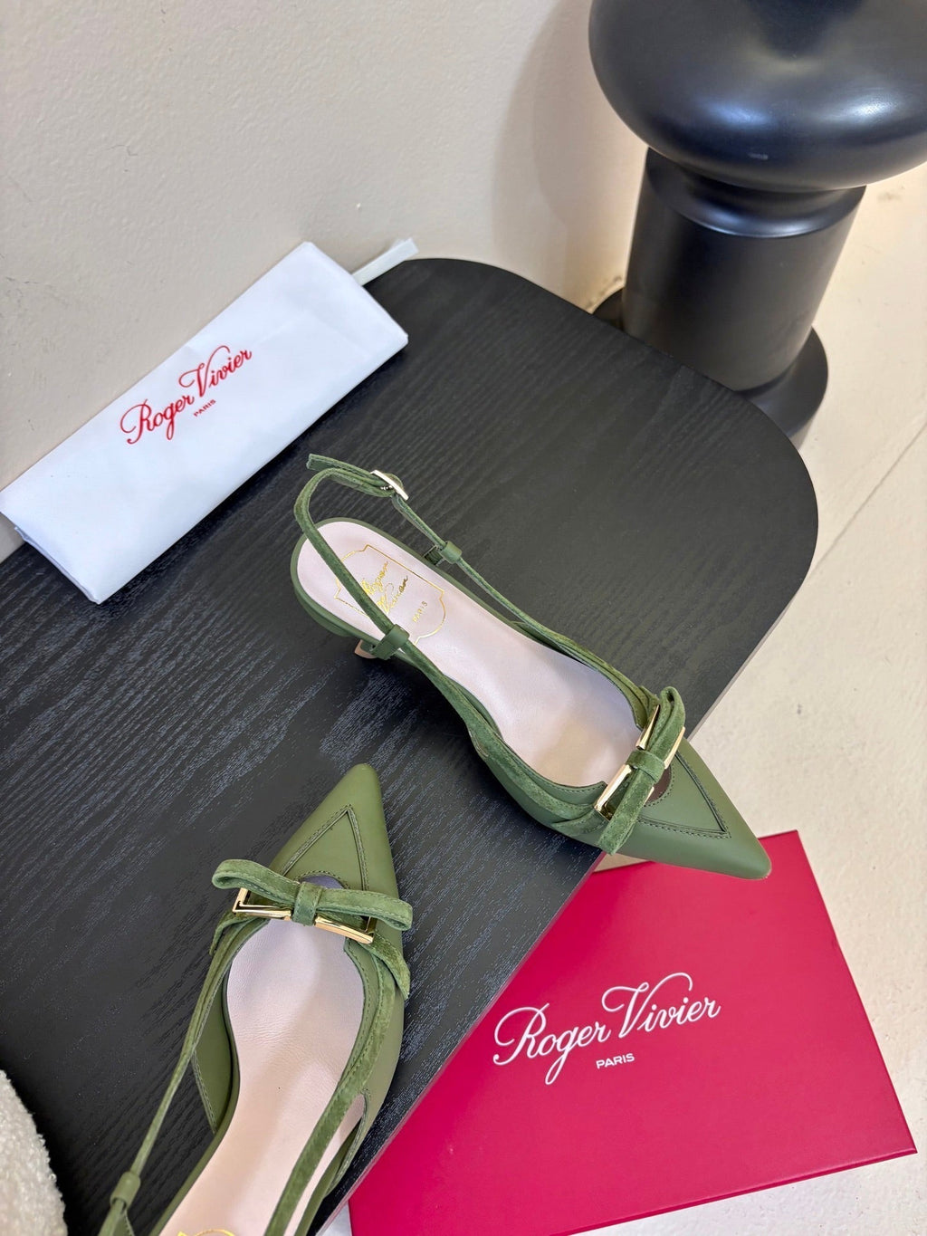 Virgule Slingback Pumps 7.5cm Olive Green Cowhide 606401
