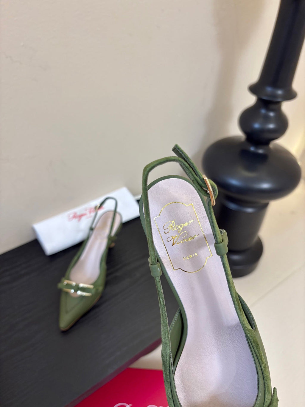 Virgule Slingback Pumps 7.5cm Olive Green Cowhide 606401