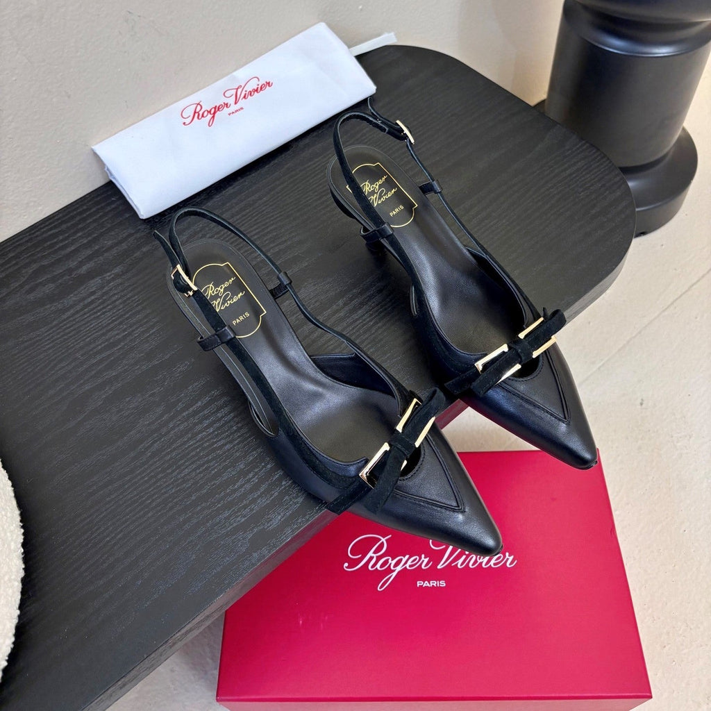 Virgule Slingback Pumps 7.5cm Black Cowhide 606404