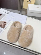 The Row 2025 Retro Oversized Toe Birkenstock Slipper Beige Wool 576034