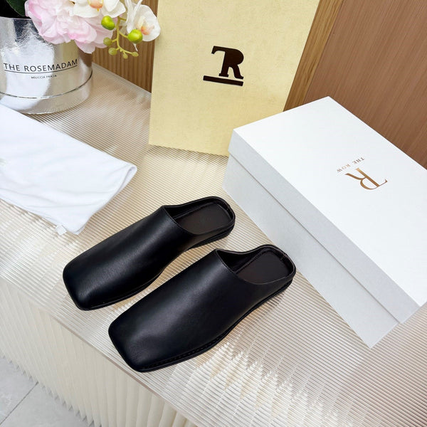The Row Piper Slide Black Leather 707515