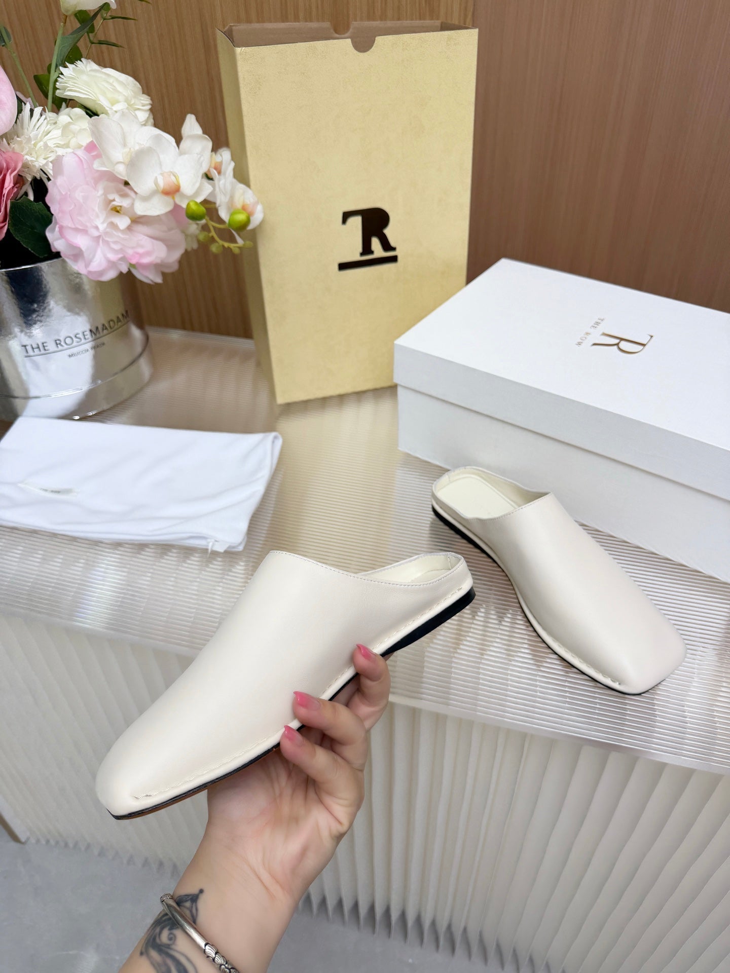 The Row Piper Slide White Leather 707516