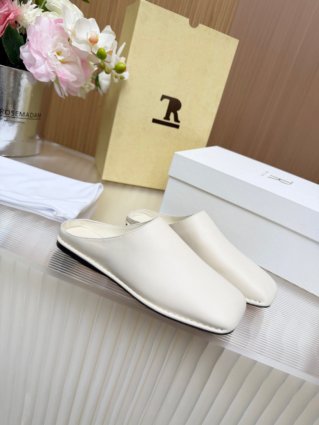The Row Piper Slide White Leather 707516