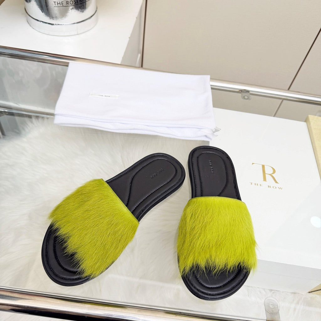 The Row Malick Fur Slide Green 707547