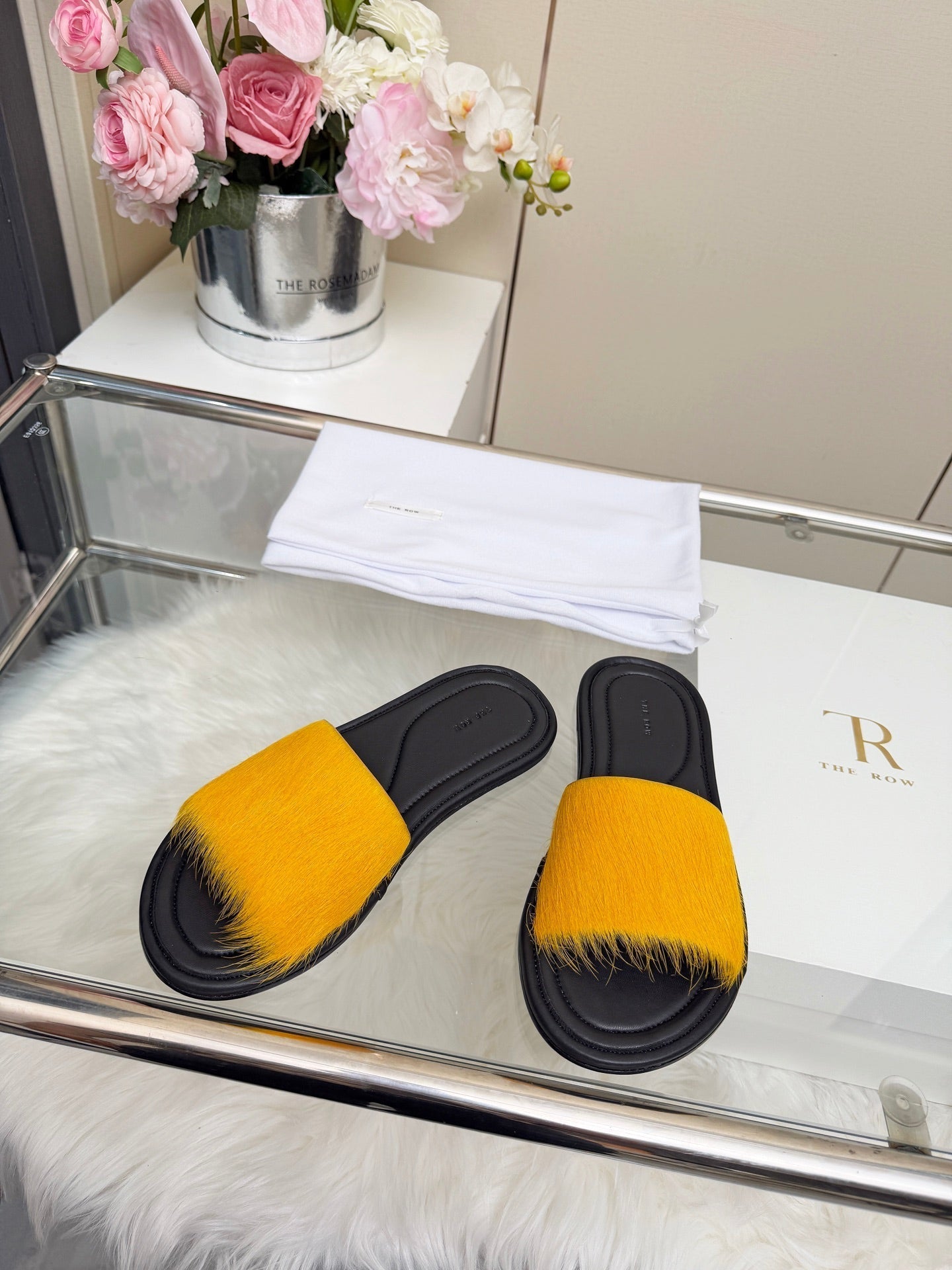 The Row Malick Fur Slide Yellow 707548