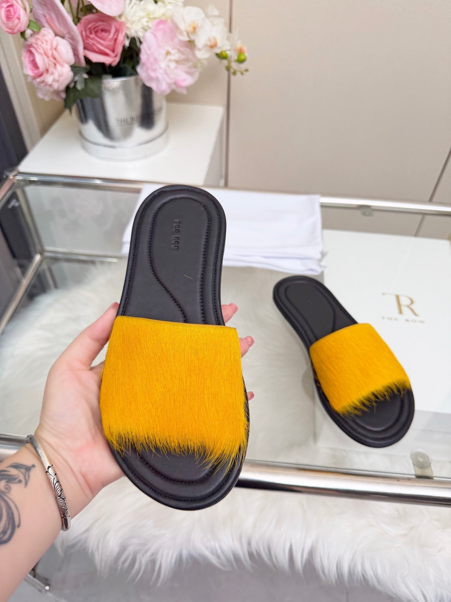 The Row Malick Fur Slide Yellow 707548
