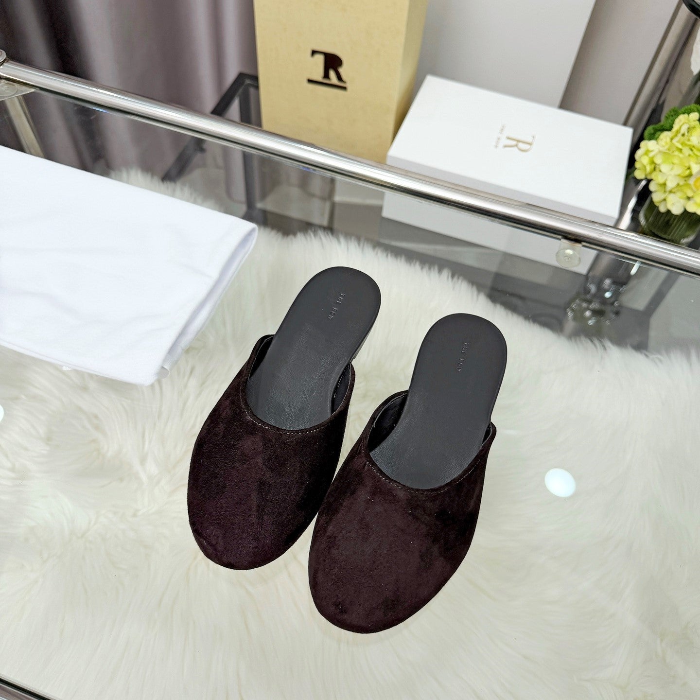 The Row Sleeper Two Slippers Coffee Suede 707570