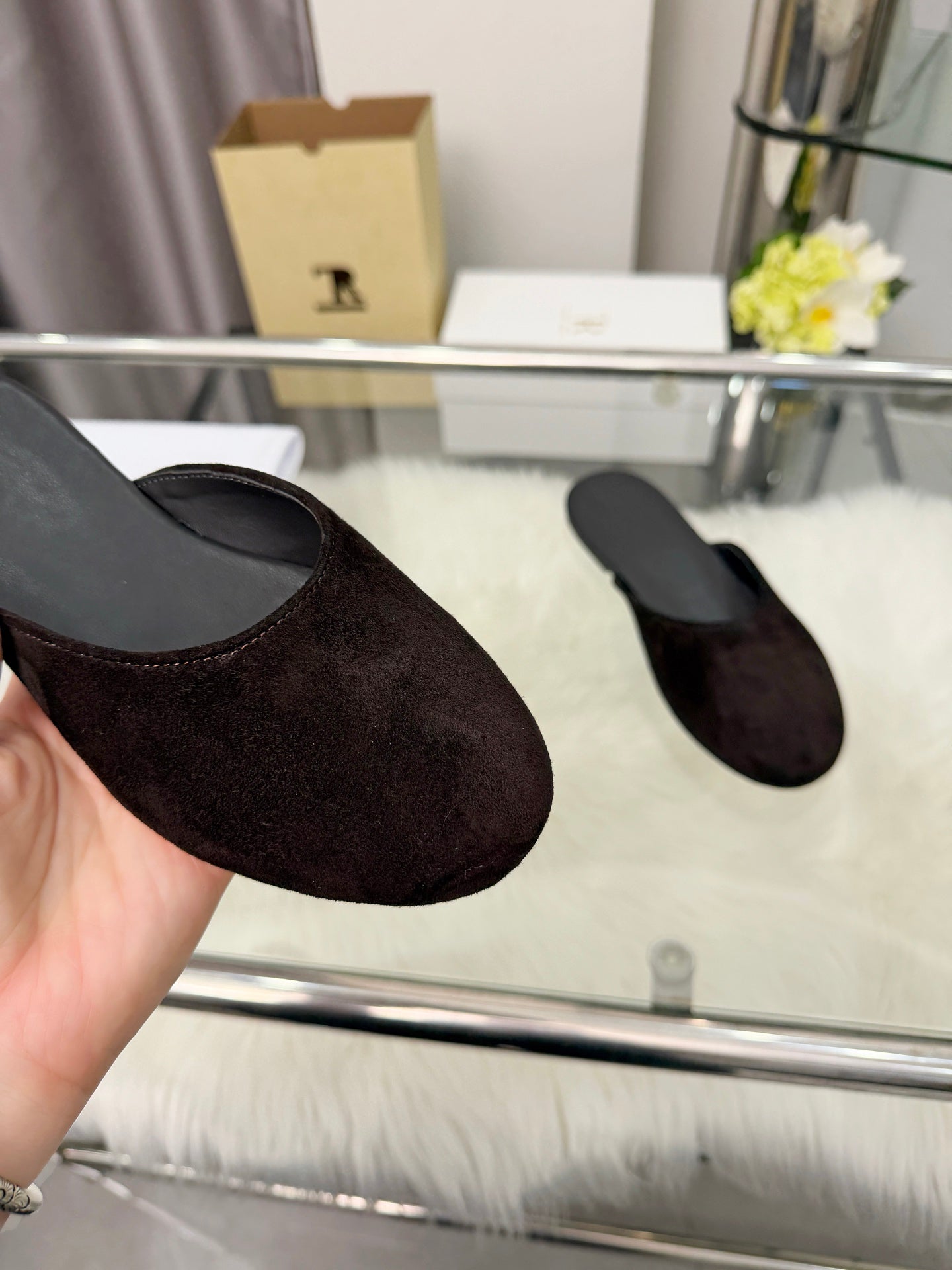 The Row Sleeper Two Slippers Coffee Suede 707570