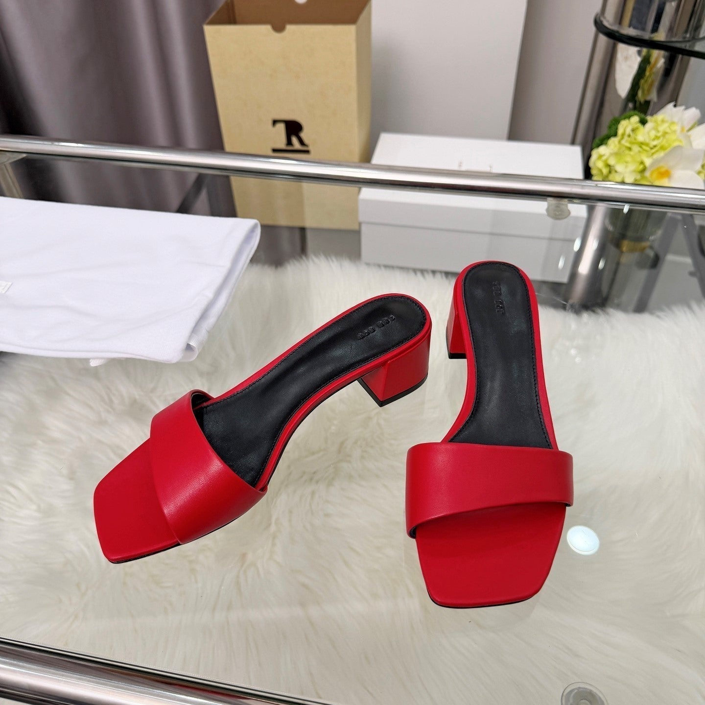 The Row New Chocolate Slide Red Lambskin 707566