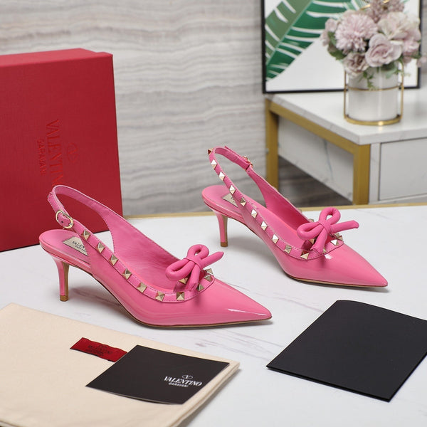 VL Rockstud Bow Slingback Fusca Pink Patent Leather Pump 60mm
