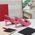 VL Rockstud Bow Slingback Fusca Pink Patent Leather Pump 60mm