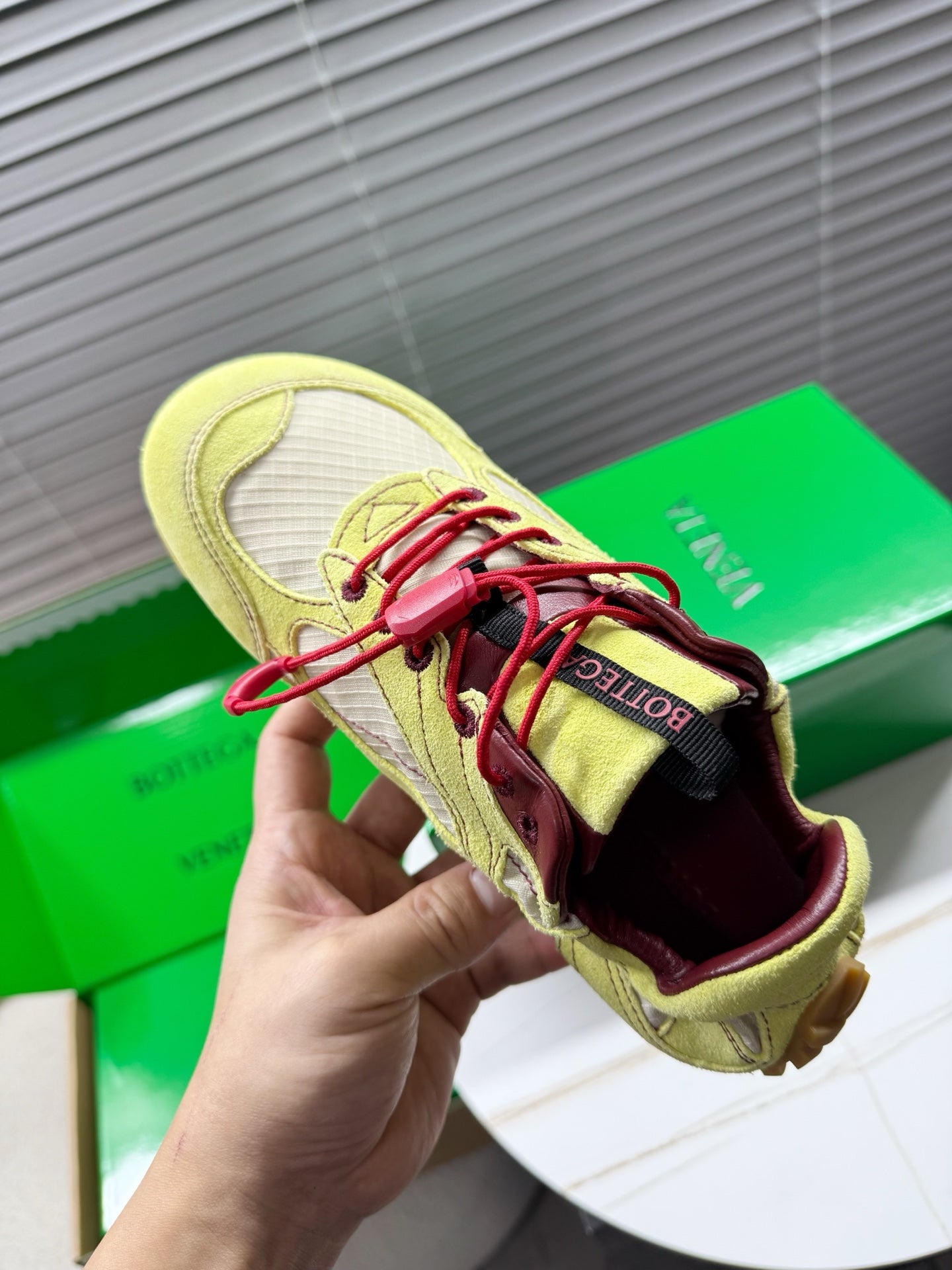 BV Orbit Flash Sneaker Lemon Suede & Nylon Lace-Up 609405