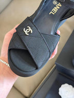 CC CLASSIC WEDGE SANDALS IN BLACK FABRIC