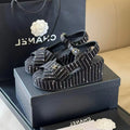 CC CLASSIC WEDGE SANDALS IN BLACK WHITE LAMBSKIN SUEDE