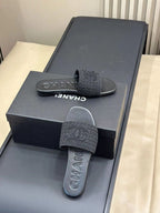 CC WOVEN SLIPPERS BLACK COWHIDE SOLE