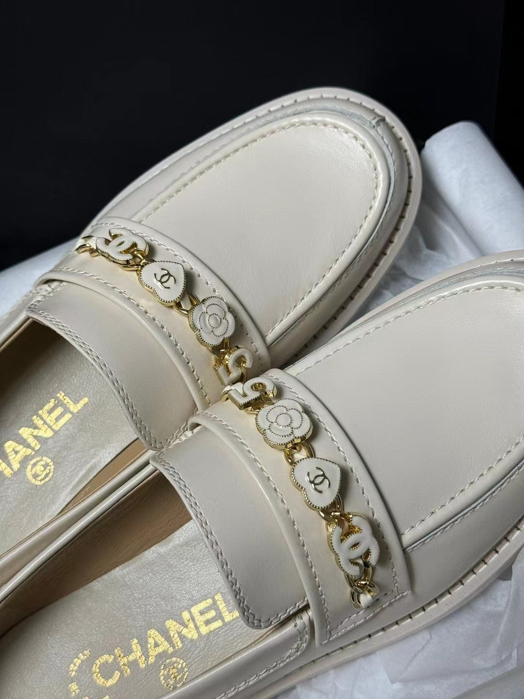 CC Loafers Cream Quilted Calfskin