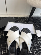cross puffy slippers white black lycra fabric