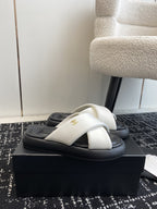 cross puffy slippers white black lycra fabric