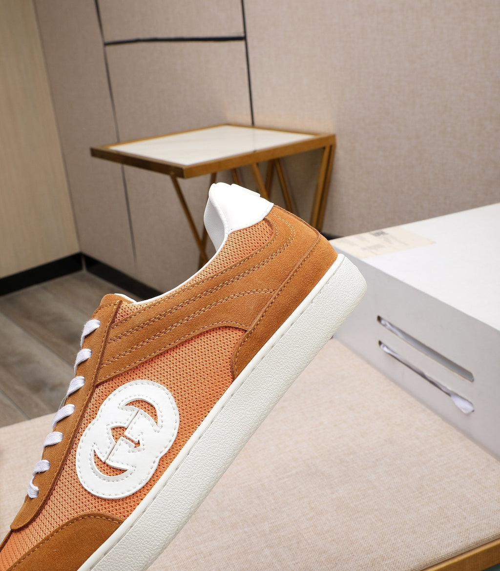 GG Men's G75 Sneaker Brown Orange Mesh Suede 477881