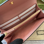 CONTINENTAL WALLET 19 IN PINK EMBOSSED CALFSKIN GOLD HARDWARE