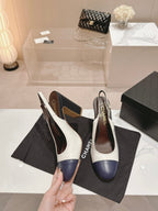 CC 24P SLINGBACKS 95MM WHITE BLACK LAMBSKIN