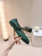 CC MARY JANES GREEN CALFSKIN LIGHT GOLD METALIC