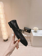 CC MARY JANES BLACK CALFSKIN LIGHT GOLD METALIC
