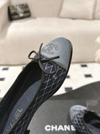cc 25c ballet flat cross line pattern dark blue denim 237480