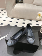 cc 25c ballet flat cross line pattern dark blue denim 237480