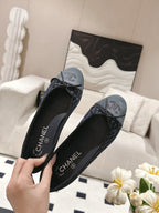 cc 25c ballet flat cross line pattern dark blue denim 237480