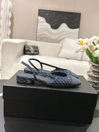 cc 25c slingback flat 15mm cross line pattern dark blue denim 237486