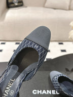 cc 25c slingback 55mm cross line pattern dark blue denim 237488