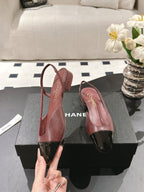 cc 25c slingback flat 15mm cross line pattern burgundy lambskin 237491