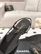 cc 25c slingback flat 15mm cross line pattern black lambskin 237492