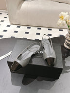 cc 25c slingback flat 15mm cross line pattern grey lambskin 237493