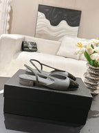 cc 25c slingback flat 15mm cross line pattern grey lambskin 237493