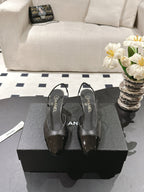 cc 25c slingback 55mm cross line pattern black lambskin 237494