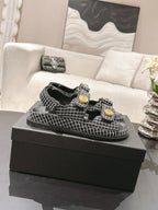 cc 25p dad sandal black white tweed 237565