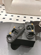 cc 25p dad mule sandal black white tweed 237576