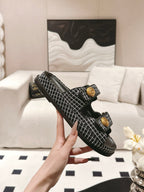 cc 25p dad mule sandal black white tweed 237576