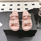 cc 25p logo with pearl mule sandal pink leather 237580