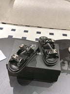 cc 25p logo with pearl mule sandal black leather 237585
