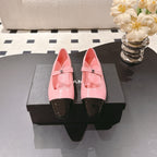 CC 25B Small Bow Buckle Ballet Flats 10mm Black Pink Sheepskin Patent Leather 415746